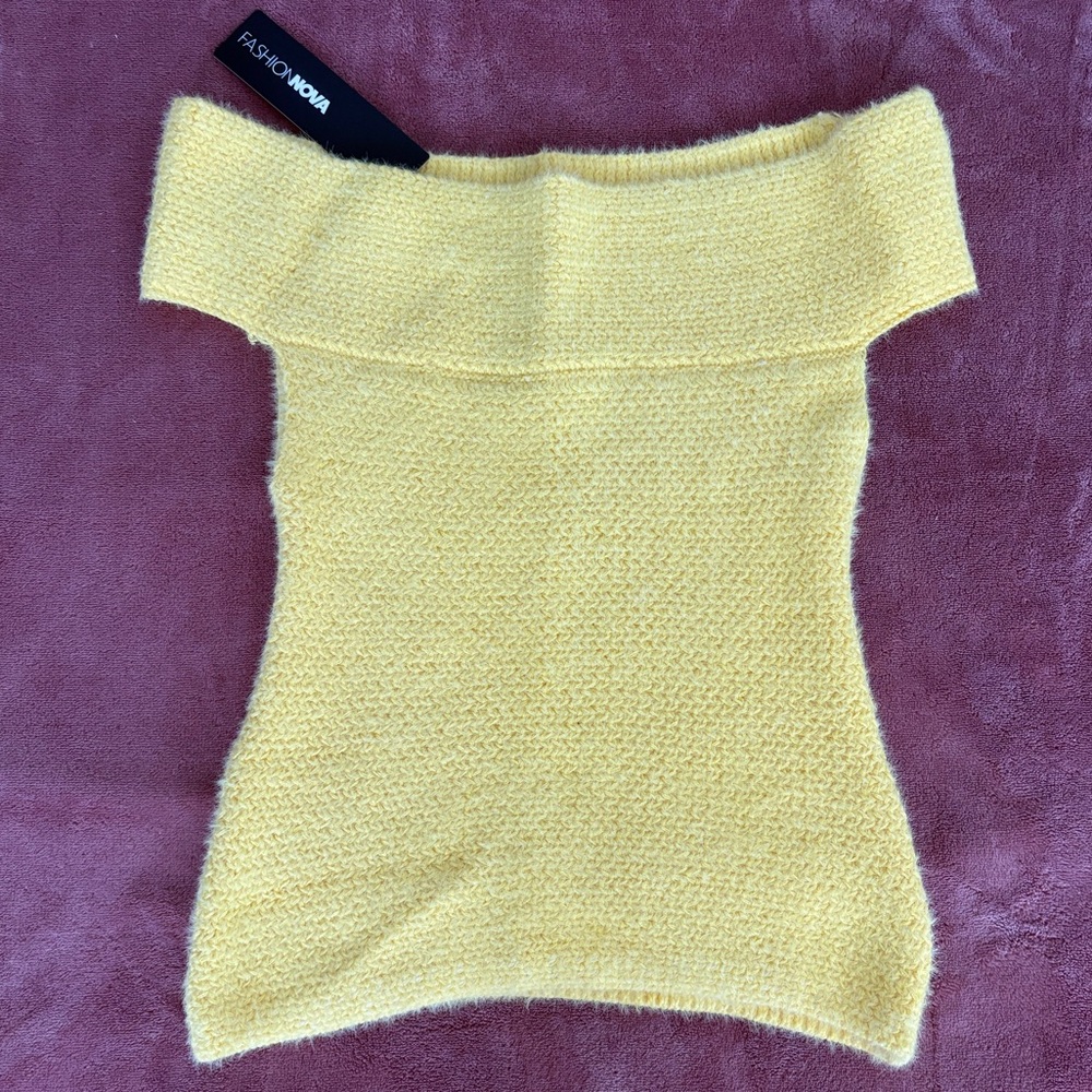 Fashion Nova Sunny Yellow Off-Shoulder Sweater